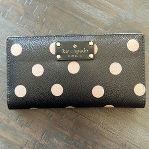 Kate spade black and beige polka dot wallet.